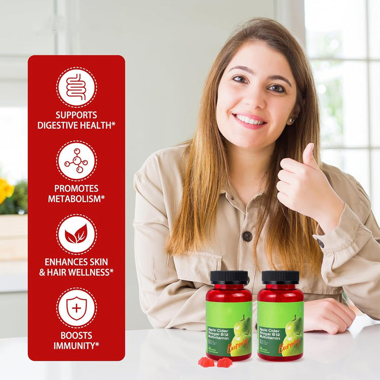 Apple Cider Vinegar Gummies with Vitamin B12 – Gut Health & Energy | 60 Gummies
