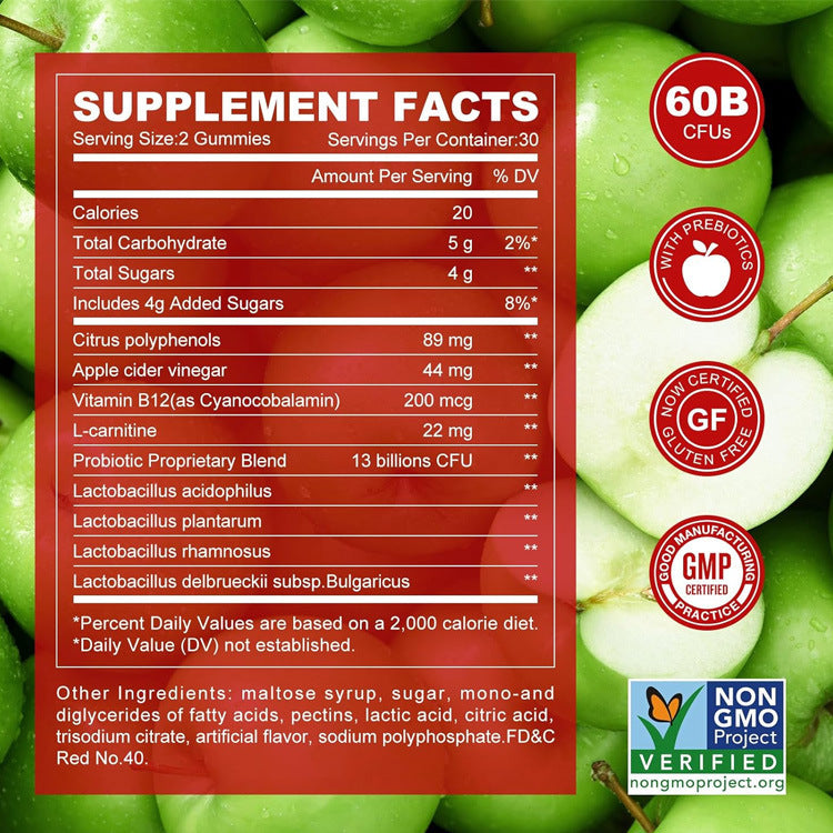 Apple Cider Vinegar Gummies with Vitamin B12 – Gut Health & Energy | 60 Gummies