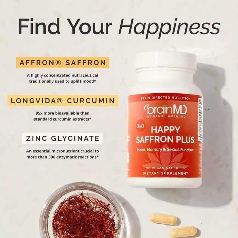Happy Saffron Plus – Saffron Capsules for Mood Support & Wellness | 90 Capsules